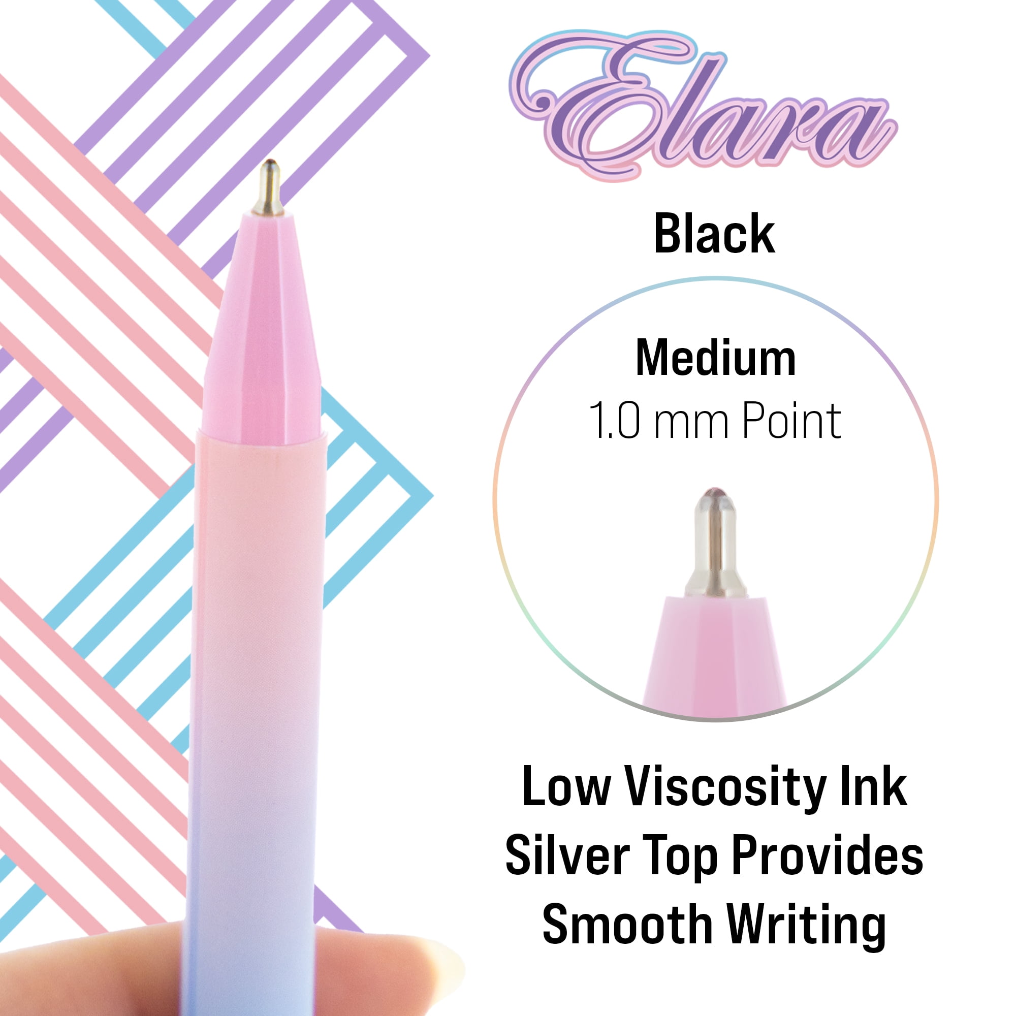 BAZIC Elara Fuse Tech Ink Retractable Pen, 1.0 mm Medium Point Black Ink, Gradient Barrel (3/Pack), 24-Pack