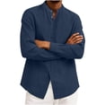 thumbnail image 6 of DIOAZUD Linen Button up Shirt Men Long Sleeve Shirts Solid Color Collar Cotton Tshirts Loose Fit Beach Vacation T-Shirts, 6 of 7