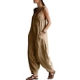 thumbnail image 7 of Womens Baggy Overalls Jumpsuits Sleeveless Oversized Wide Leg Rompers with Pockets Loose Casual One Piece Jumper Brown, 2XL, 7 of 7