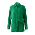 thumbnail image 4 of TheFound Women Casual 2 Pcs Clothes Set Solid Color Ruched Long Sleeve Button Down Shirts with Shorts Suit, 4 of 9