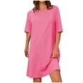thumbnail image 1 of biudgviw Robe T-Shirt pour Femmes Printemps Été Manches Mi-Longues Col Rond Longueur Genou Tunique Robe Midi Ample, 1 of 7