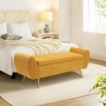 thumbnail image 2 of Chenille Storage Bench for Bedroom, Long Bench for King Size Bed, Modern Upholstered End of Bed Ottoman Bench with Arms for Entryway Living Room (Mustard Yellow), 2 of 15