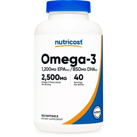 Nutricost Omega 3 Fish Oil - 2500MG, 120 Softgels (40 Serv) - Non-GMO, Gluten Free
