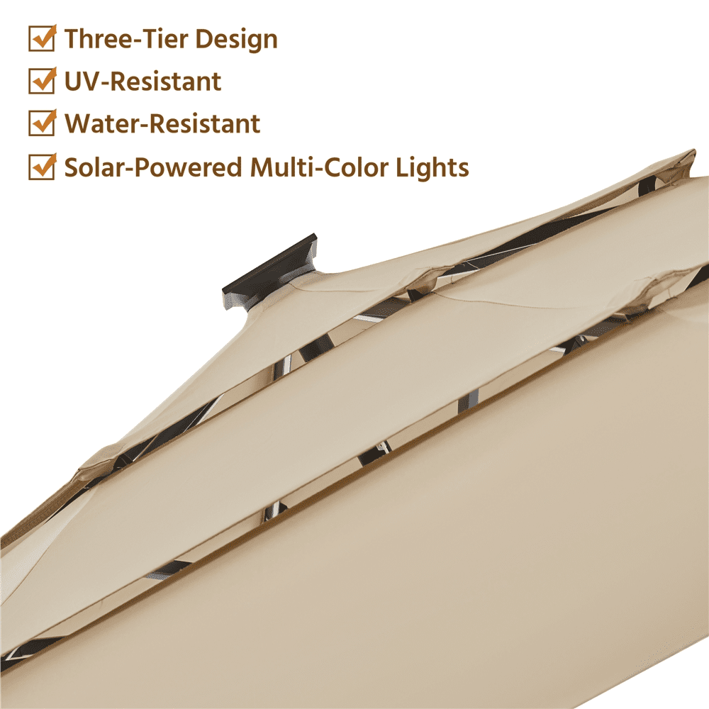 Renwick 10 Ft Outdoor Patio Parasol with Color-Changing LED Strip, Tan