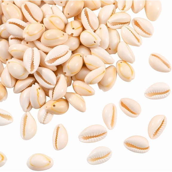 1 Box 100PCS 10~16MM Natural Cowrie Shell Beads with Holes Summer Hawaii Beach Oval Shells Smooth Seashells Boho Charms Spacer Bead for Jewelry Making Bracelets Hair Decor DIY Craft Supply