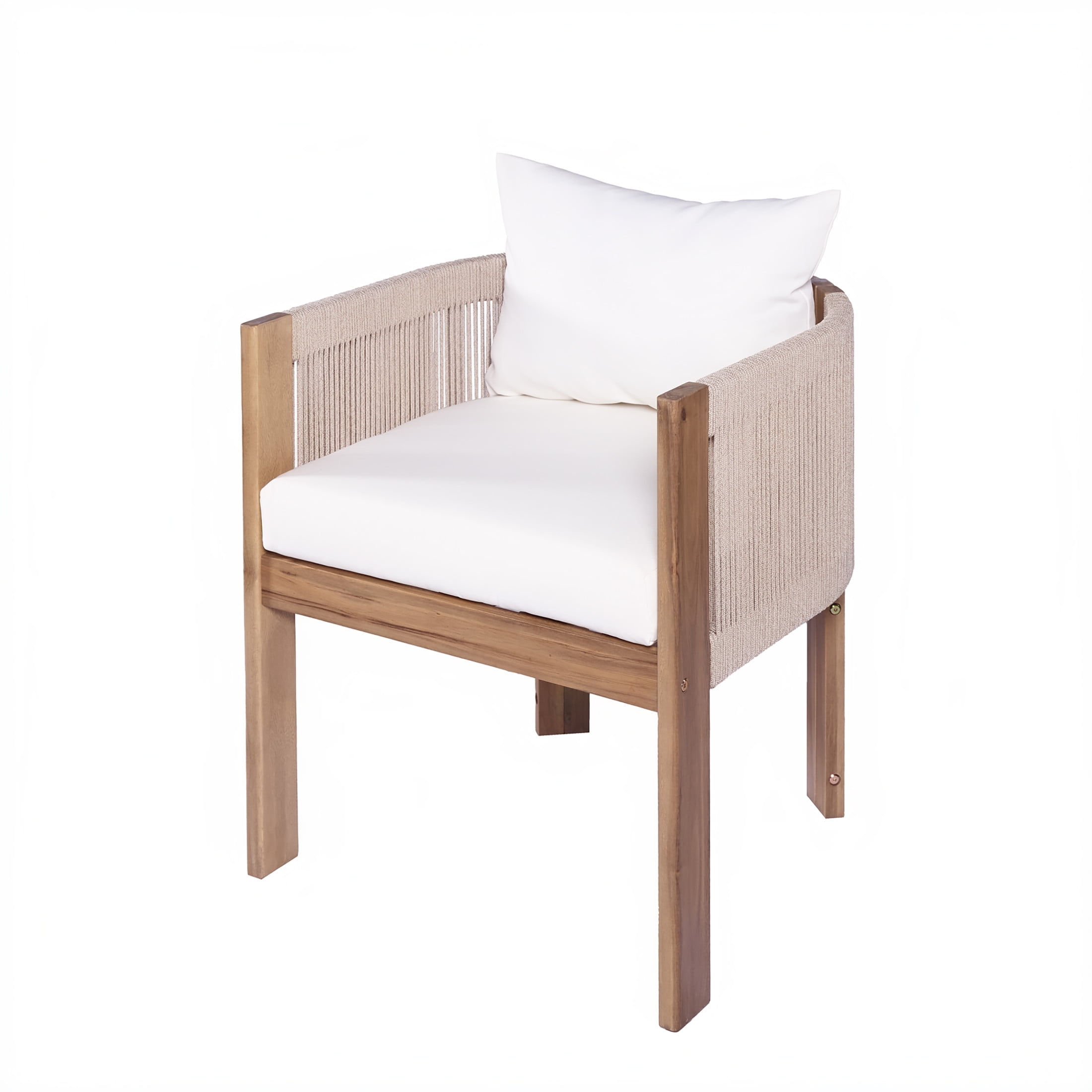 Christopher Knight Home 9-Piece Outdoor Wooden Dining Set, 79" Table with Rope Chairs, Beige Cushion