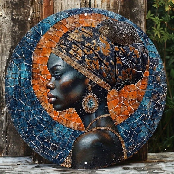 HELLOYOUNG African Mosaic Metal Sign Aluminum Wall Decor Waterproof Plaque for Indoor Outdoor Hanging