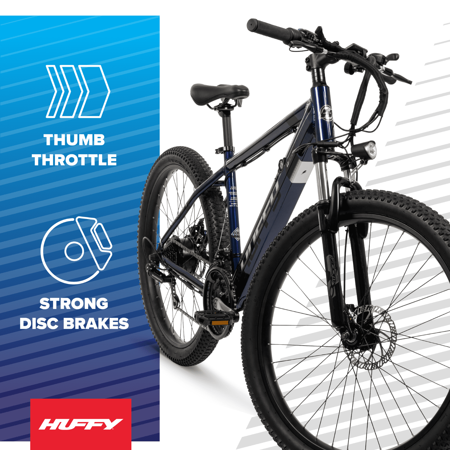 Huffy 27.5" Vertis Electric Mountain Bike, Fits Riders 60"+, Blue, Adult, Unisex