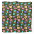 thumbnail image 1 of Bimba Green Donut & Text Printed Pure Silk Scarf For Hair Neck Head Bandanas For Women 40 x 40 Inches, 1 of 6
