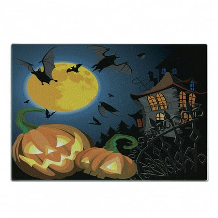 

Halloween Cutting Board Gothic Halloween Haunted House Party Theme Design Trick or Treat Motifs Print Decorative Tempered Glass Cutting and Serving Board Small Size Multicolor by Ambesonne