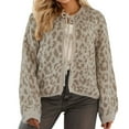 thumbnail image 2 of JIAYUE Womens Outerwear Jacket Leopard Print Long Sleeve Tie Front Pullover Classic Fit For Fall Winter Fashion Outerwear, 2 of 5