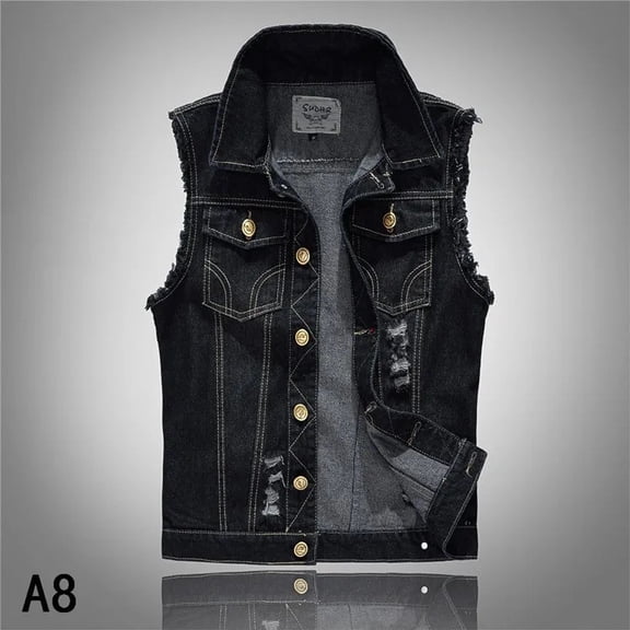 New Spring Autumn Vintage Design Men's Denim Vest Male Black Sleeveless Jackets Men Hole Jeans Waistcoat
