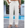 thumbnail image 2 of Pantalones Runcati para hombre, cintura elástica, cintura elástica, de lino, color blanco, 2 of 6