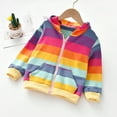 thumbnail image 3 of Toddler Kid Girls Cotton Hooded Jacket Rainbow Striped Hoodie Sweatshirts Zipper Casual Winter Coat Fall Outwear, 3 of 10