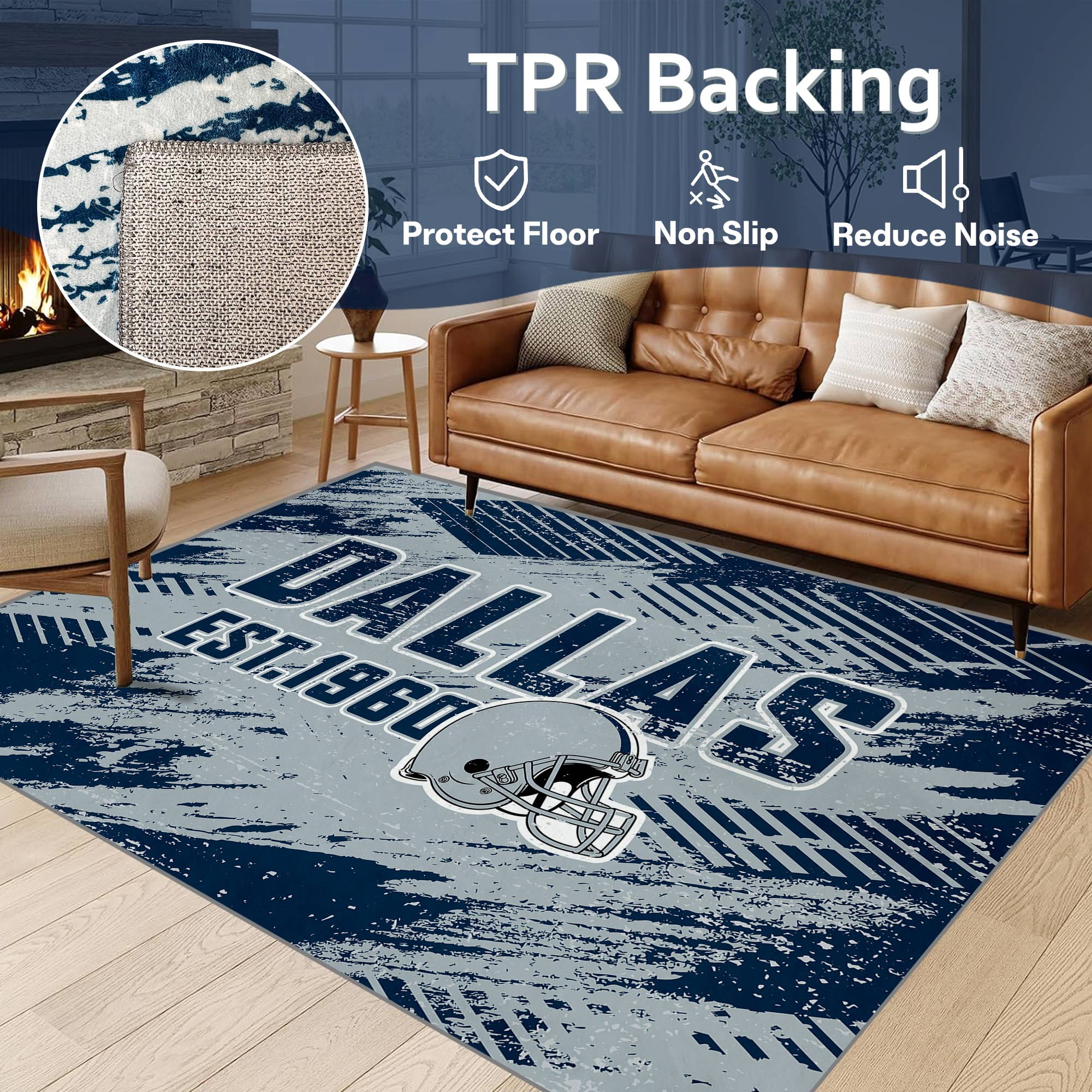 Dallas Football Rugs 2x3 Bedroom Living Room Football Carpet Non-Slip Machine Washable Area Rug for Boys and Man Cave Decor
