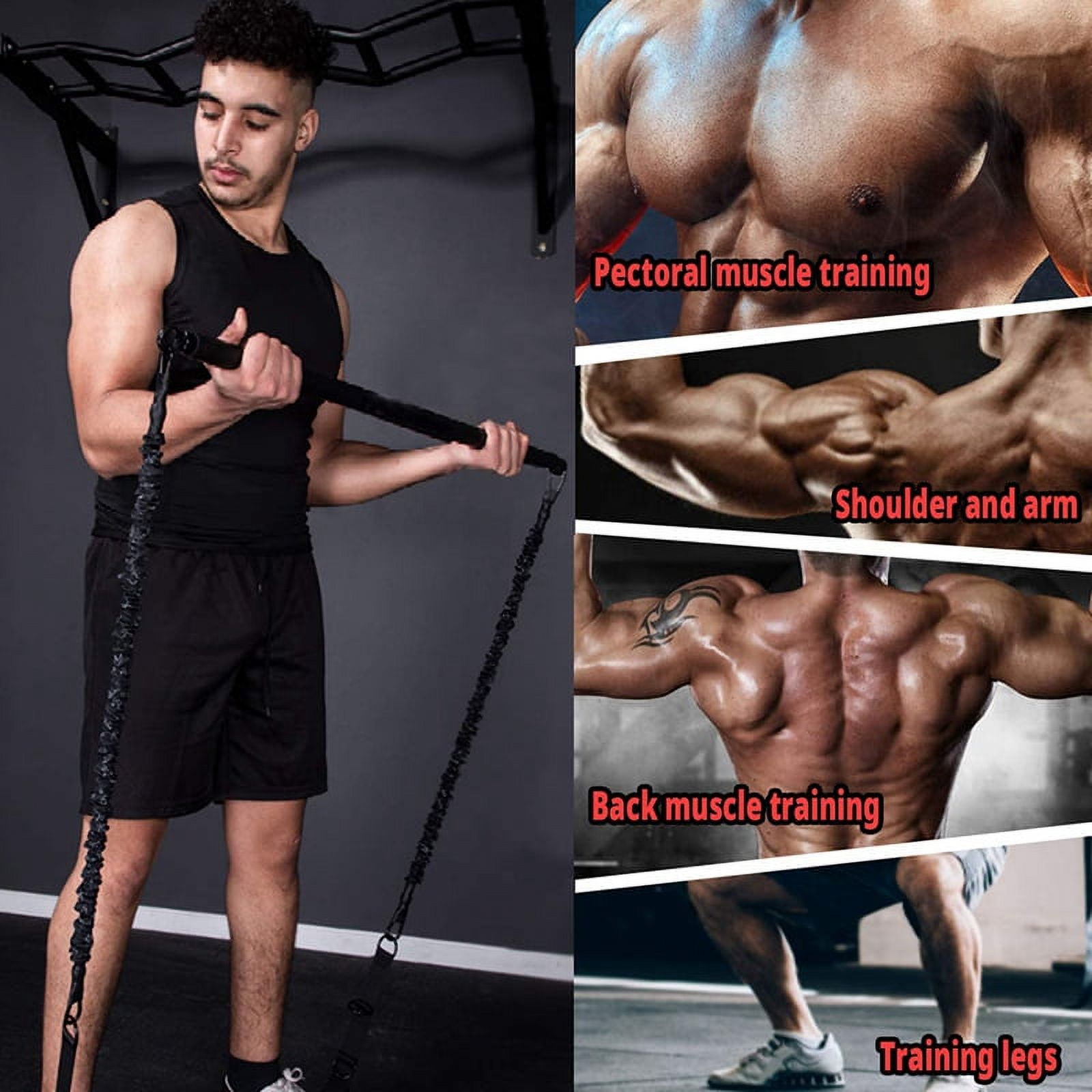 Detachable Resistance Bands Bar 42 Inches Chest Weighted Workout Bar Stick Max Load 800Lb for Gym, Fitness, Home