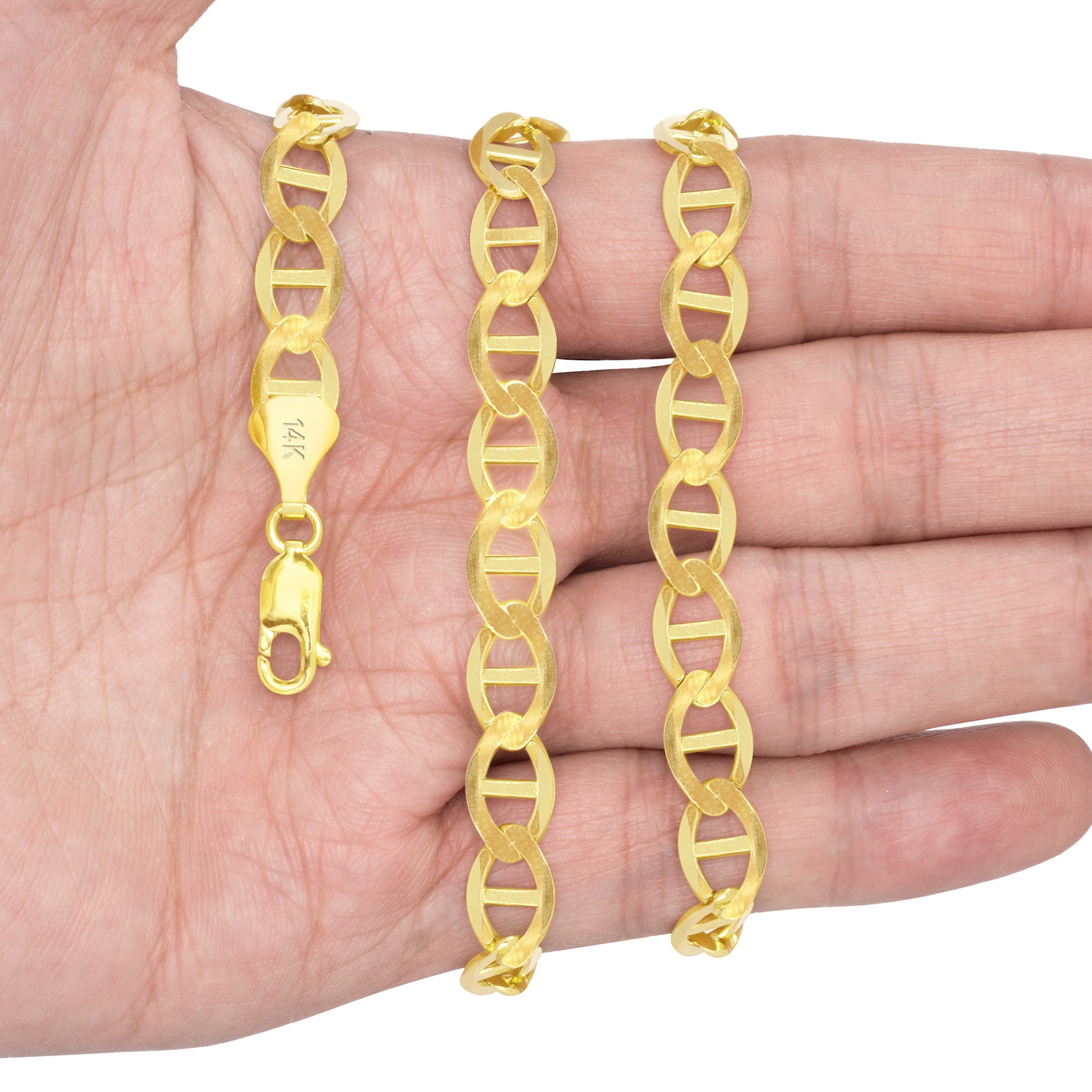 Nuragold 14K Real Yellow Gold Solid Mariner Chain Anchor Link Necklace 16"-26" (2mm-7.5mm) Italian Jewelry for Men & Women
