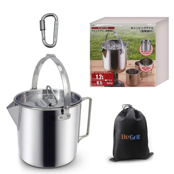 BeGrit Stainless Steel Outdoor Camping Pot Portable Tea Kettle for Hiking Picnic Camp