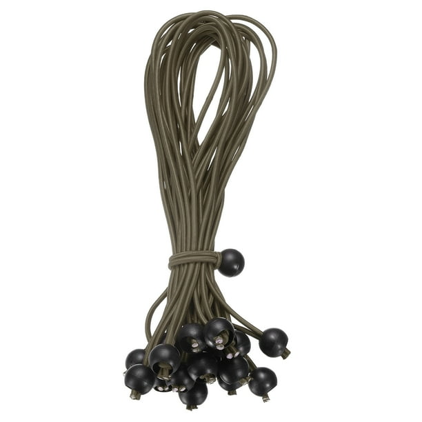 Cuerdas elásticas con bolas de 4", 30 piezas de cuerdas elásticas con bolas para sujetar lonas para tiendas (caqui/negro)