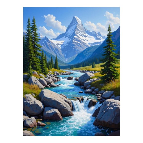 Diamond Art Kit for Adults, Mountain Stream Scenery Summer View Diamond Painting for Adults Beginners, DIY Diamond Art Painting Kits, 5D Diamond Painting Crafts for Home Decor 12x16 Frameless