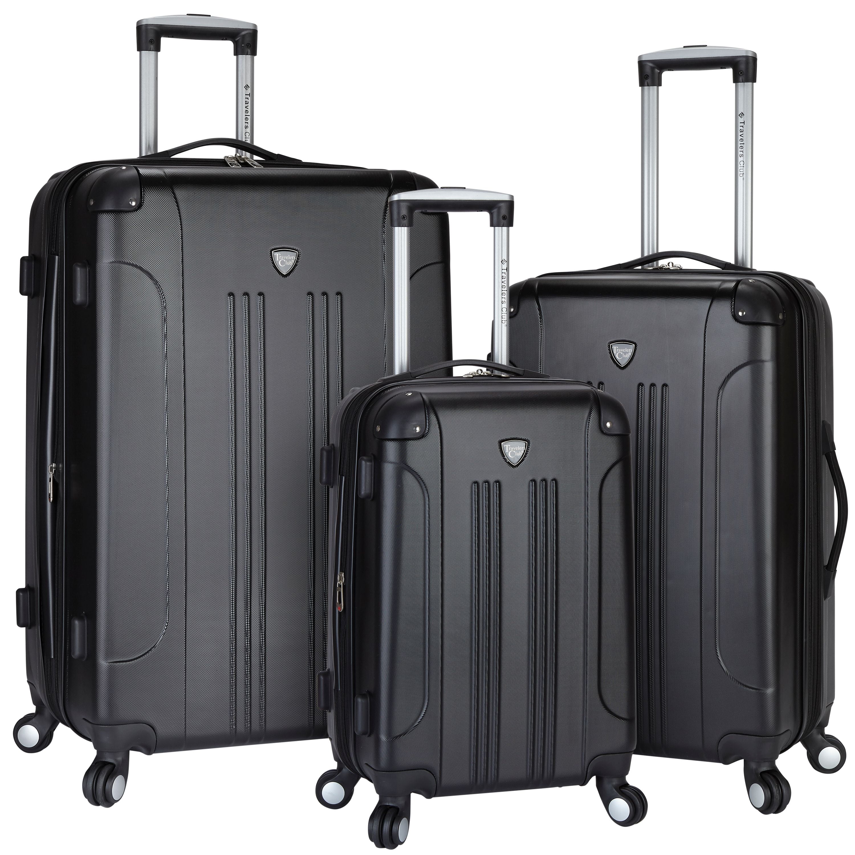 Chicago 3 Piece Hardside ABS Expandable Spinner Luggage Set, Black