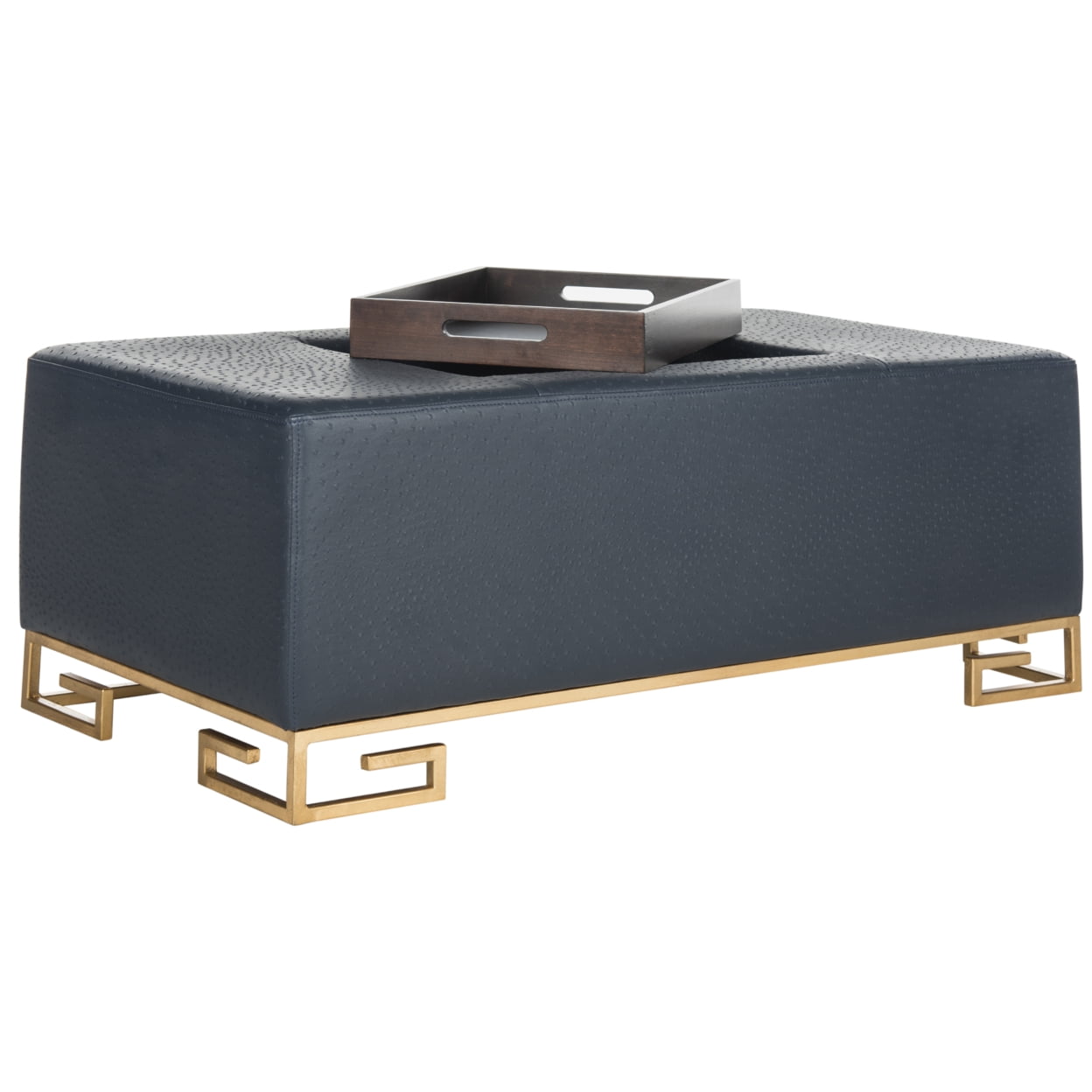 SAFAVIEH Julian Faux Ostrich Tray Ottoman/Coffee Table, Navy/Gold