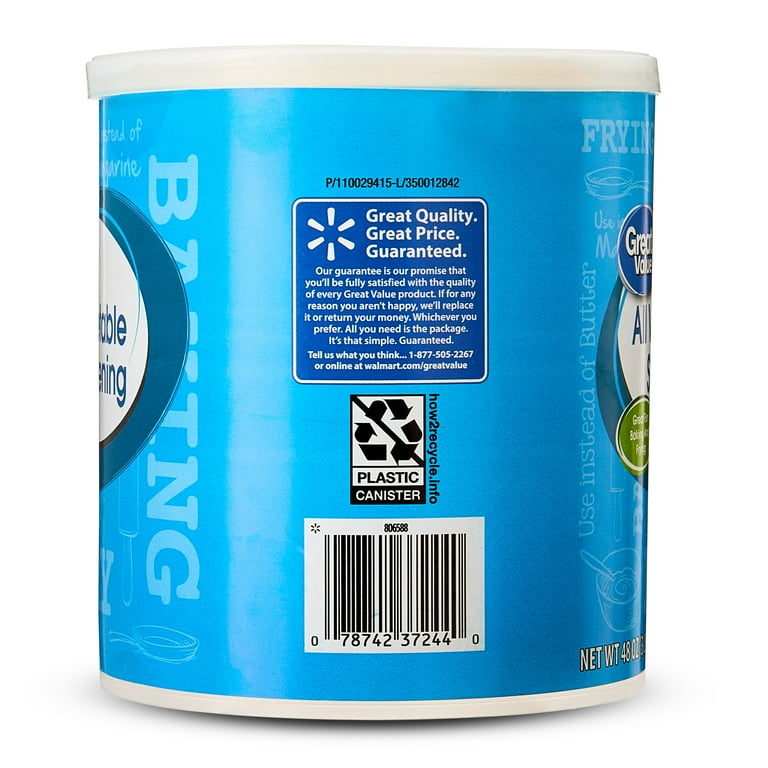Great Value All Vegetable Shortening 48 oz Can Suitable for Baking