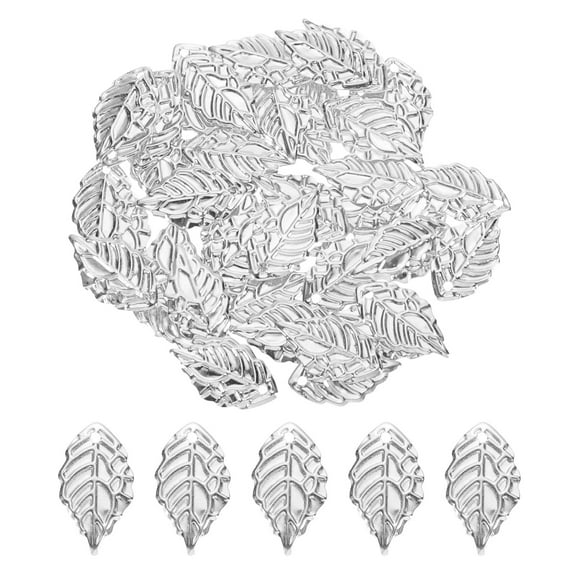 Uxcell 50Pcs Silver Leaf Ornaments Pendant, Metal Leaves Crafts for DIY