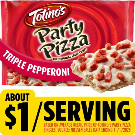 Totino's Party Pizza, Triple Pepperoni, Frozen Pizza, Game Day Football Snacks, 10.2 oz