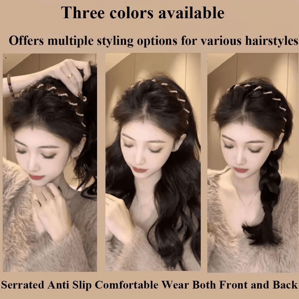 2026 New Retro High Skull Pearl Headband, Voluminous Comb Headband With Teeth for Women, Vintage High Cranium Artificial Pearl Hairband, Anti-Slip Wavy Zigzag Headbands (2PC-D)
