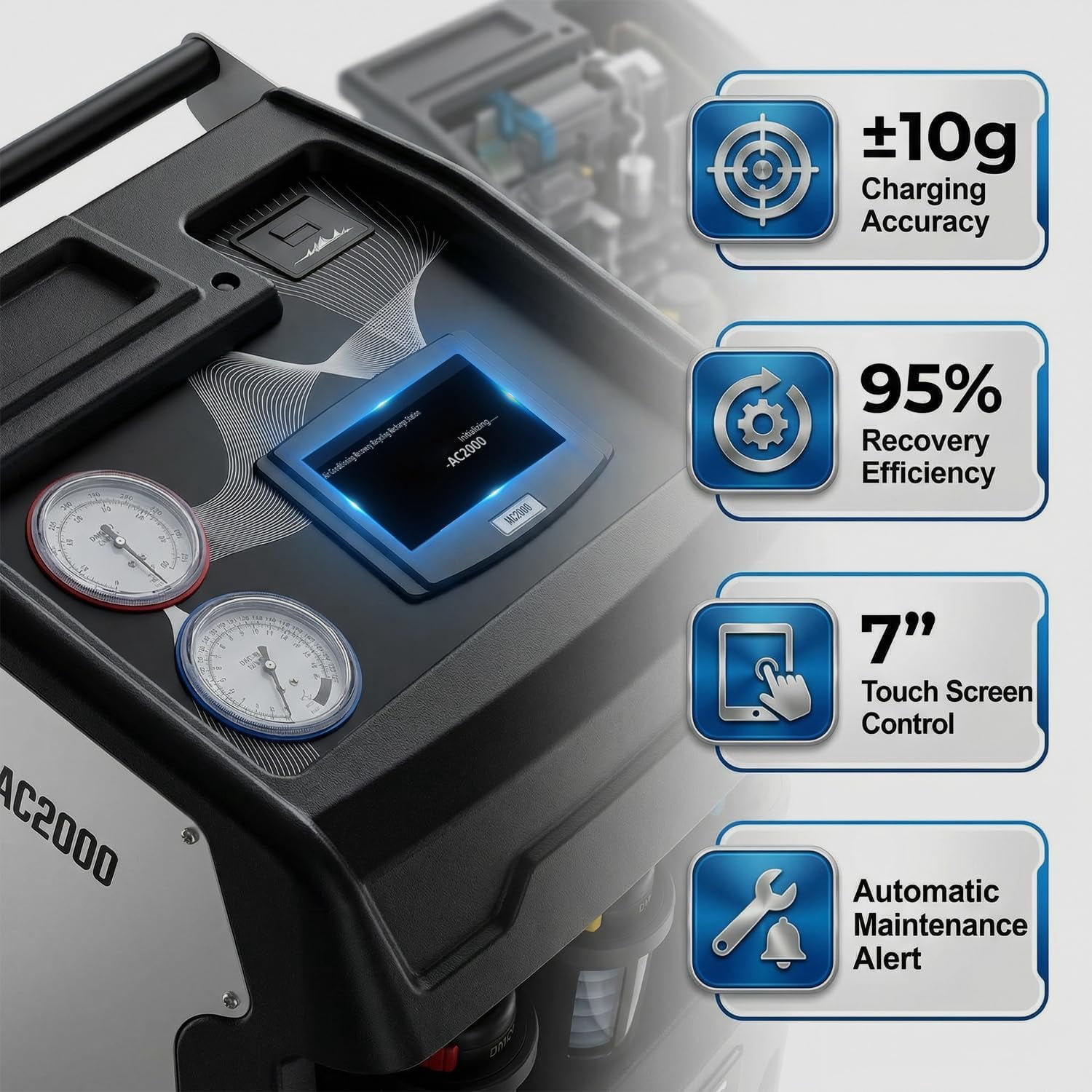 HPDMC Professional Fully Automatic R134a AC Recovery & Recharge Machine, 7" Touch Screen Service Station with Vacuum Pump, Leak Test, Oil Injection and Built-in Printer for Car HVAC Systems