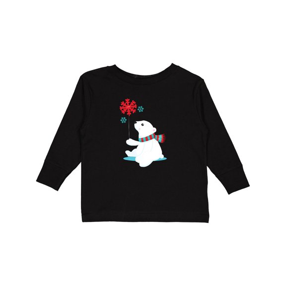 Inktastic Polar Bear, Bear with Scarf, Cute Bear, Snowflakes Boys or Girls Long Sleeve Toddler T-Shirt