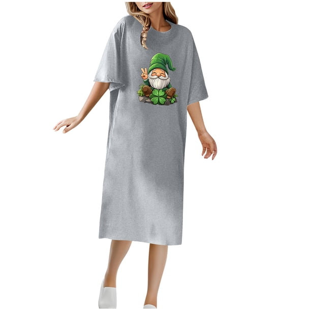 Vestido Corto de Verano Cuello Redondo Estilo de Camiseta de Longitud de Tobillo de Manga Corta, Altamente Elástico para Pijamas Y Ropa Interior Sexy