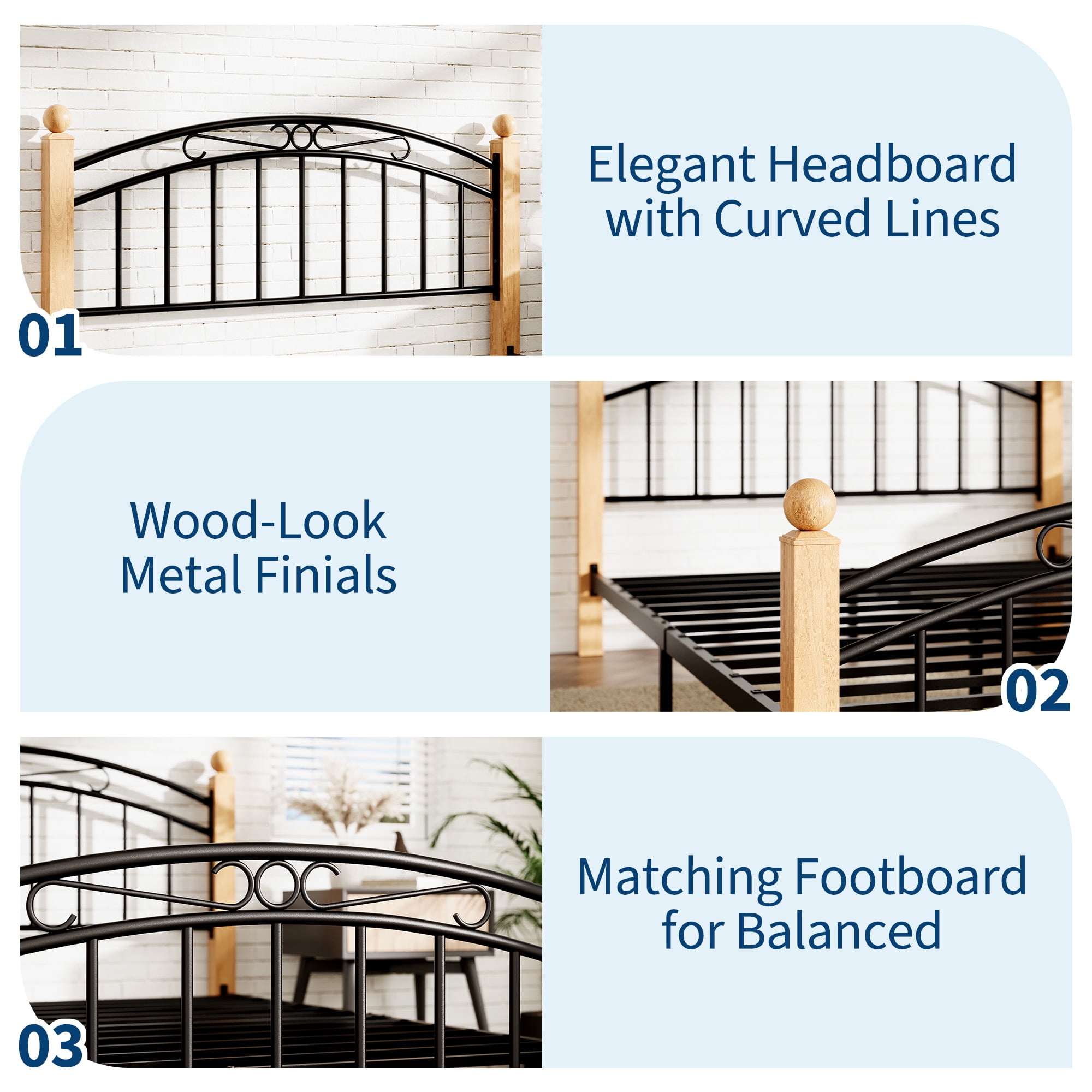 Industrial Twin/Full/Queen/King Size Metal Platform Bed Frame, Mattress Foundation with Victorian Style, Iron-Art Headboard/Footboard/Under Bed Storage/No Box Spring Needed