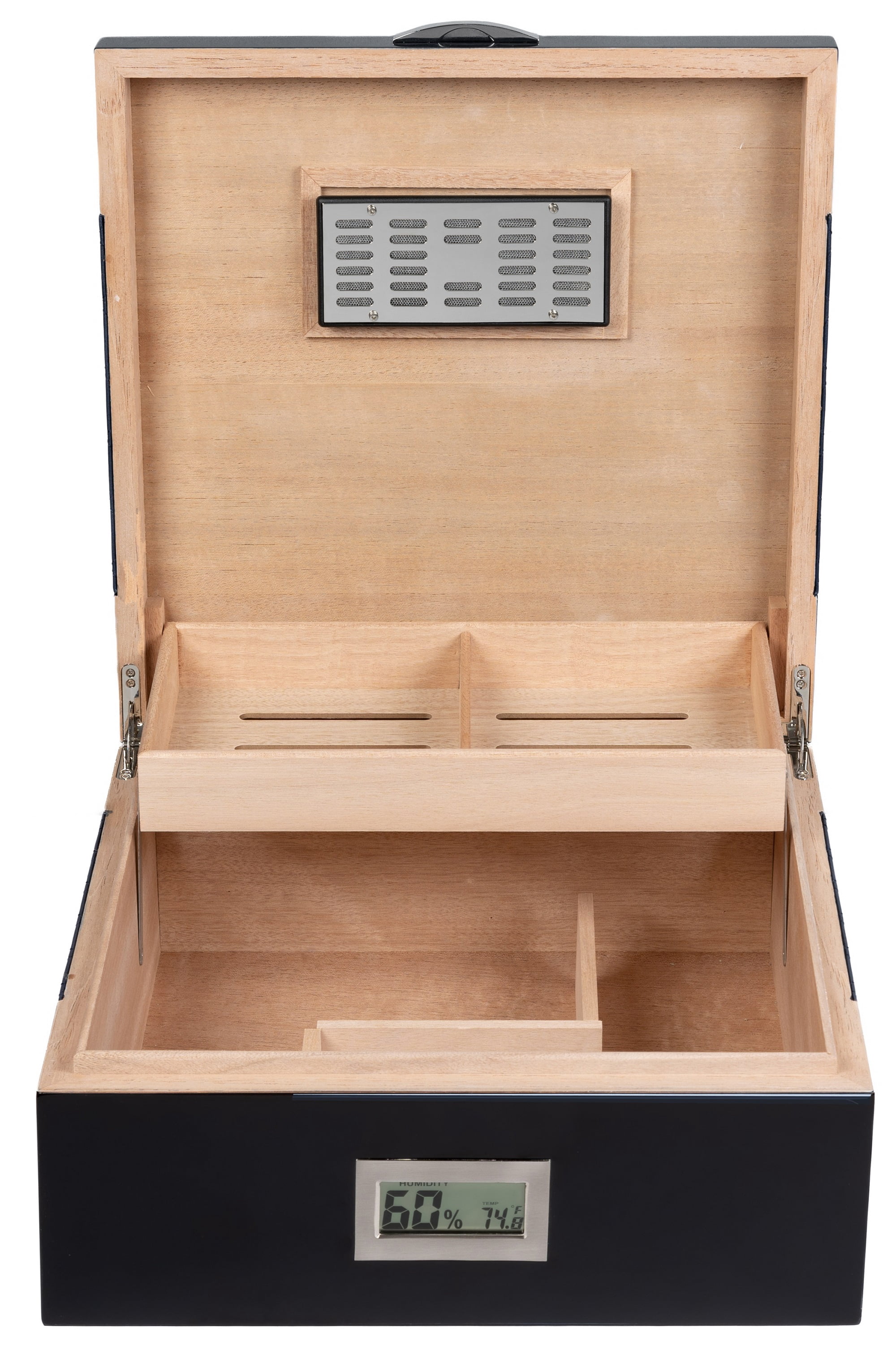Prestige Import Group - Hampton Diamond Stitch Leather & Lacquer Finish Cigar Humidor - Capacity: Up to 200 - Color: Black