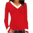 thumbnail image 2 of Sevevn Women's Solid V-neck Collar Long Sleeved Top Red XXXXXL Gift for Adults, 2 of 3