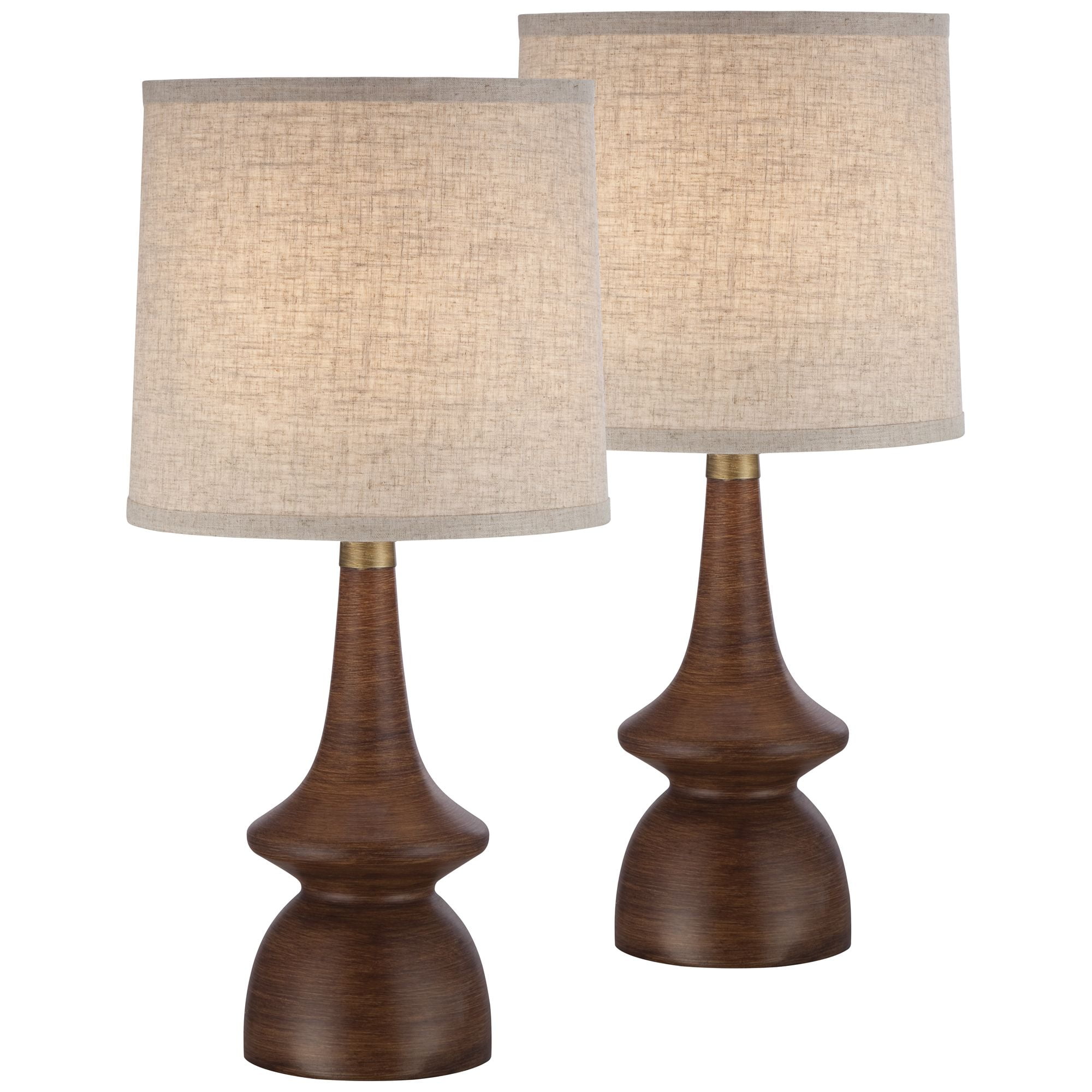 360 Lighting Mid Century Modern Table Lamps Set Of 2 Walnut Wood Off White Drum Shade For Living Room Family Bedroom Bedside