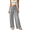thumbnail image 3 of Liuinsasek Womens Wide Leg Pants Solid-Color High-Waisted Casual Drawstring Pants Elastic Waistband with Ruffle Trim Lightweight and Comfortable, 3 of 7