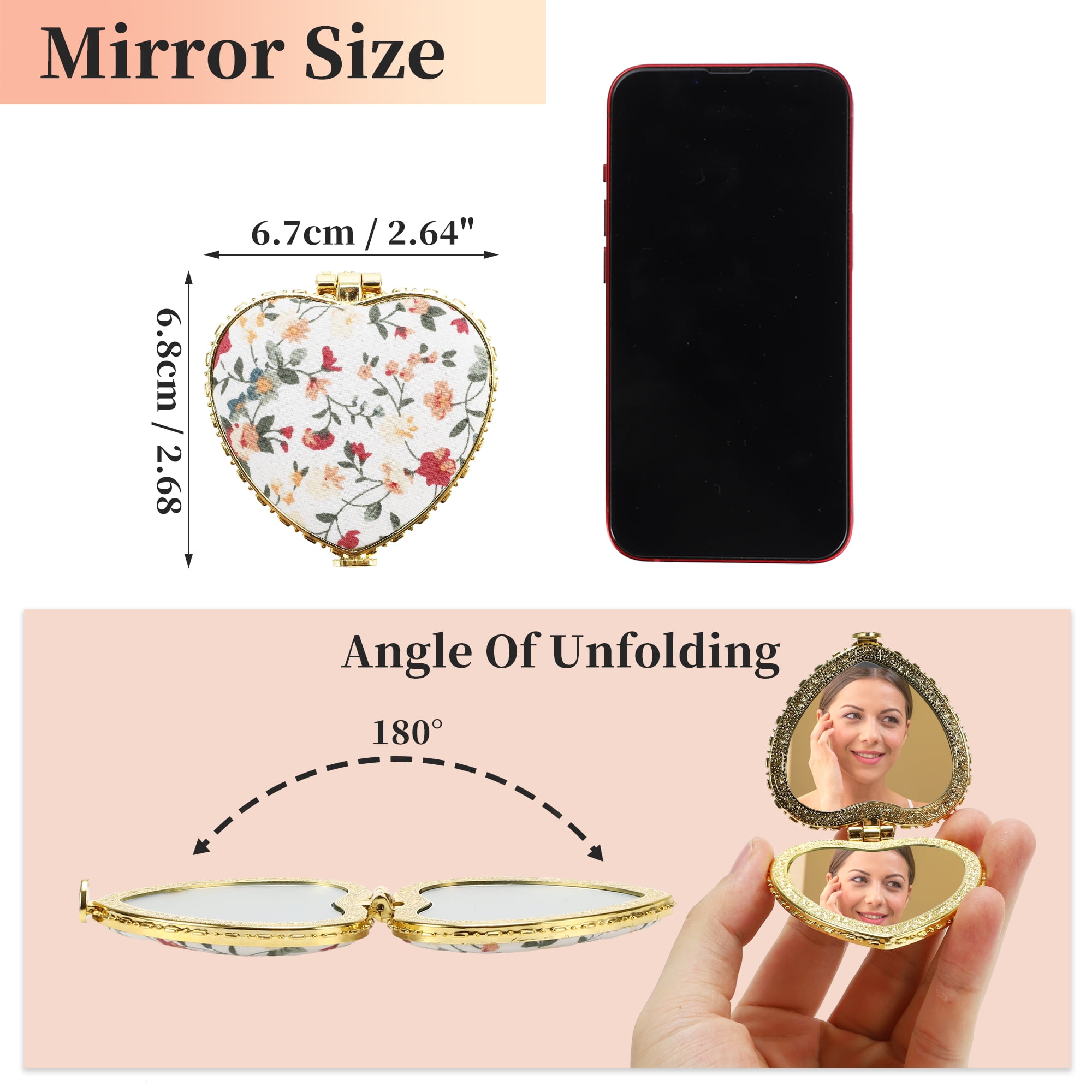 Unique Bargains Compact Heart Shape Pocket Mini Mirror for Purse White