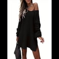 thumbnail image 3 of Suéteres para Mujer, Punto , Cuello en V, Color Liso, Larga, Informales, Holgados, Suaves, Tipo Jersey. Negro L, 3 of 6