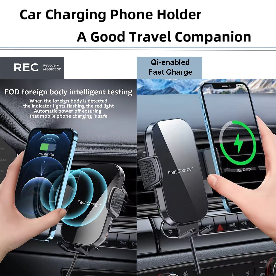 Wireless Car Charger, 15W Fast Charging Auto Clamping Car Charger Phone Mount Air Vent Phone Holder, Fit for Phone Support Wireless Charging (Width 60-90mm) iPhone, Samsung Galaxy/Ultra, Google/LG