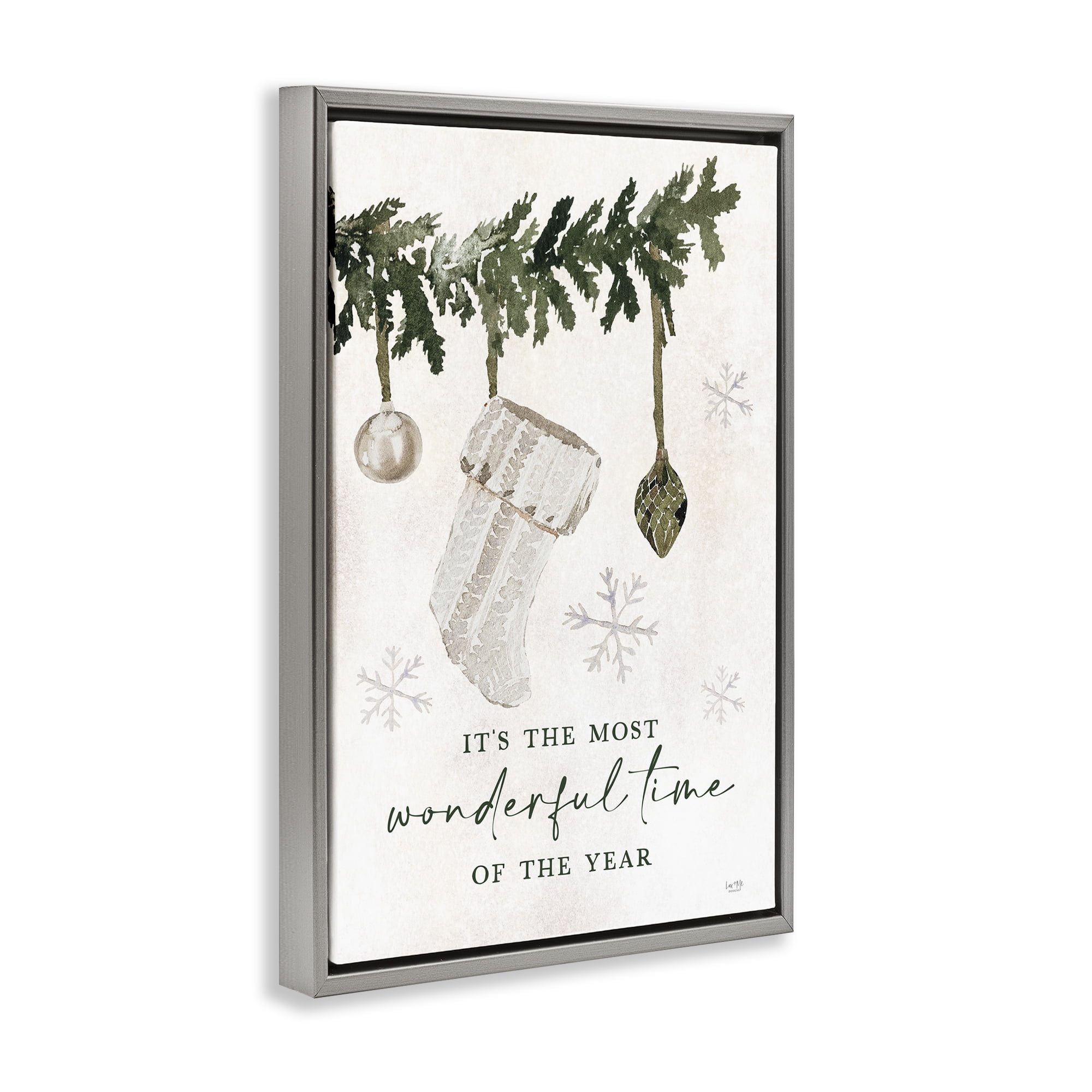 Stupell Industries Festive Hanging Stocking Holiday Painting Gray Floater Framed Art Print Wall Art, 21 x 31