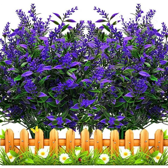 10 Bundles Artificial Lavender Flowers Outdoor Fake Plants Faux Plastic UV Resistant Flowers for Home Garden Porch Window Box and Cemetary Grave Decorations (10, Purple)