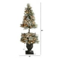 thumbnail image 3 of Nearly Natural 5ft. Flocked Artificial Porch Christmas Tree with 100 LED Lights and 186 Bendable Branches in Decorative Urn, 3 of 8