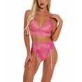 thumbnail image 4 of Conjunto de lencería de encaje sexy para mujer Ropa interior Sujetador Liguero Ropa de dormir, Rosa, L Advancent XX000094-09, 4 of 7