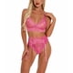 thumbnail image 4 of Conjunto de lencería de encaje sexy para mujer Ropa interior Sujetador Liguero Ropa de dormir, Rosa, M AweSitey XX000094-06, 4 of 7