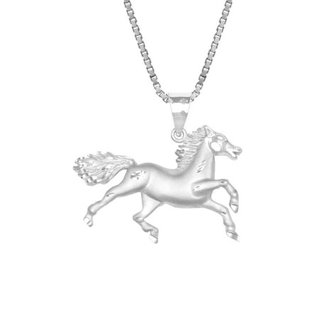 - Sterling Silver Galloping Horse Necklace Pendant with 18