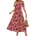 thumbnail image 4 of Wiyuqeen Womens Boho Maxi Dersses Short Sleeve Button V Neck Summer Dress Casual Floral Print Ankle Dresses Flowy Swing Dresses, 4 of 9