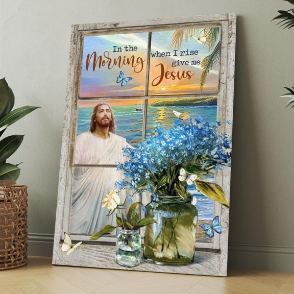 Morning With Jesus Vintage Framed Canvas Wall Art, Christian Wall Decor for Office Living Room Bed Room, Inspirational Religious Wall Decor Gift