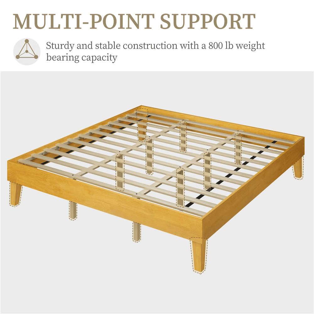 Renwick King Size Wooden Platform Bed with Sturdy Slat Support for Adults, Natural Wood